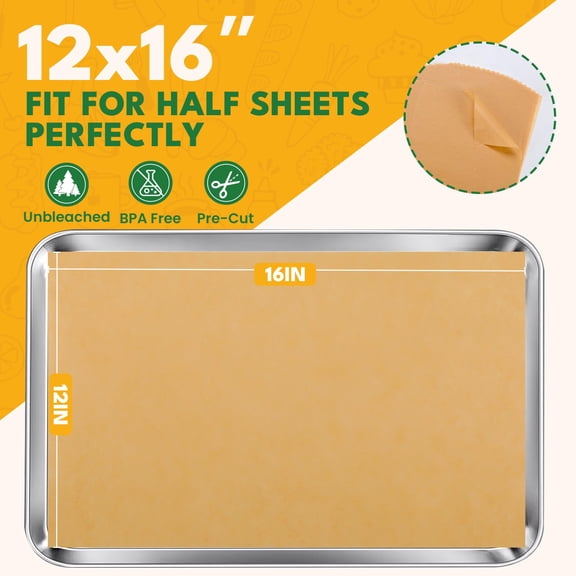 450 Paper Sheets, 12x16 Inch Unbleached Baking Paper, Pre-Cut Non-Stick Sheets for Ovens, Air Fryers and Half-Sheet Cookie Pans