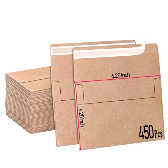 WOW Bags 450 Count, 4.25 x 6.25 Inch, Brown Kraft Paper Invitation Envelopes with Self-Adhesive Closure, Printable Paper Envelopes