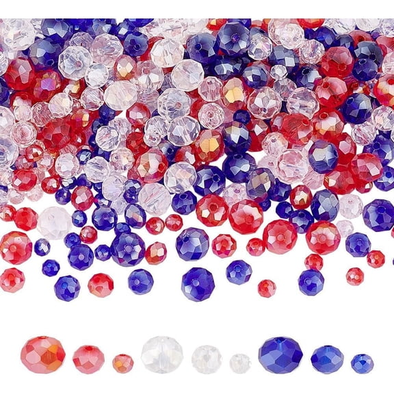 450 Pcs Briolette Glass Beads for Jewelry Making 4mm 6mm 8mm AB Color Plated Beads Faceted Rondelle Beads for Bracelet Necklace Making Independant Day