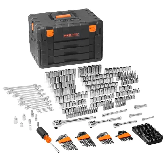 450 Pcs SAE Metric Mechanics Tool Kit with 1/4 3/8 1/2 Drive Deep Standard Sockets Bits Hex Wrenches Combination Wrench Accessories Storage Case
