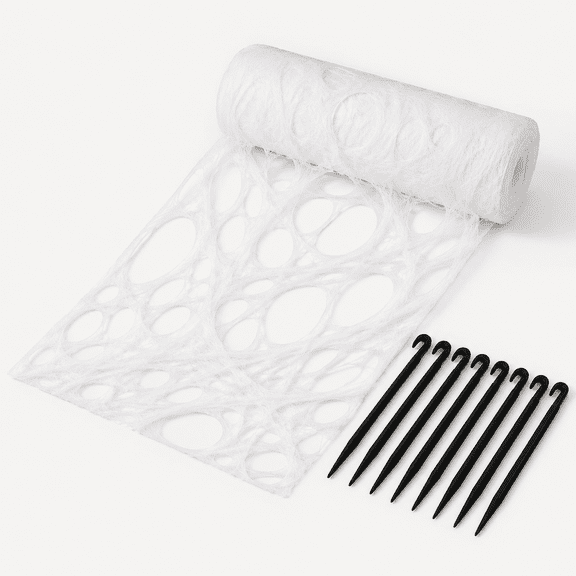 450 Sqft (After Streched with Holes) Uncut DIY Giant Spider Web Halloween Decorations Outdoor with 10 Ground Nails Stretchy Beef Cloth Netting Roll Cut-Your-Own Flexible Elastic for Yard Party Decor