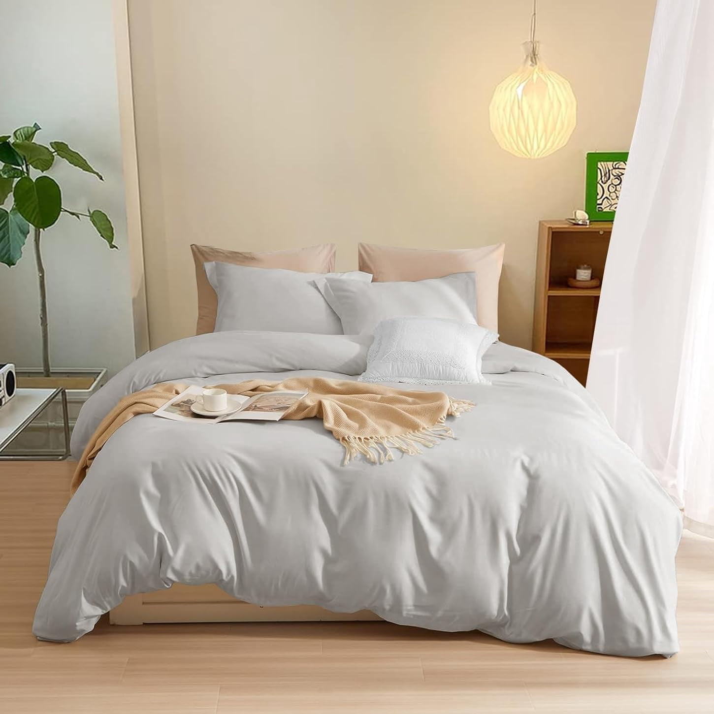 450 TC Luxury 3 Side Zipper Closure Duvet Cover Set Organic Cotton with 3 Sided Zipper Closure, 3 PCS Duvet Cover - [ Cal-King Size ( 98" x 104" ) Inches, Silver Grey Solid ]