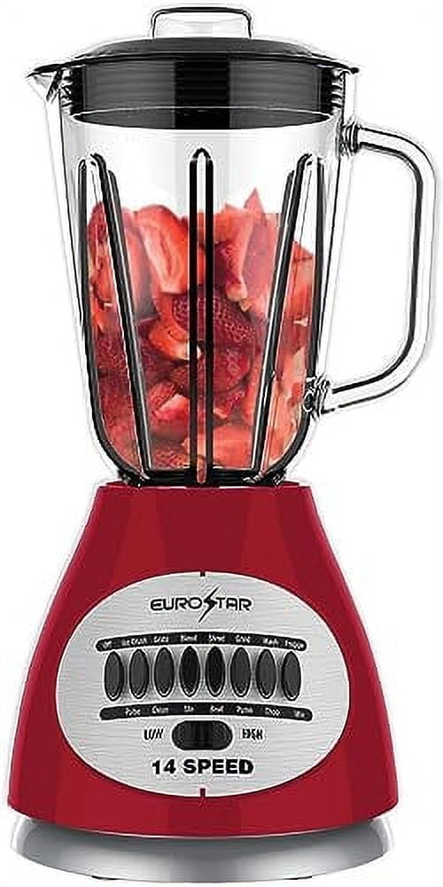 EUROSTAR EBL921GRD 450W 14-Speed Glass Jar Blender, Red