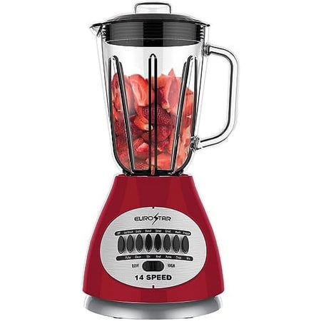 EUROSTAR EBL921GRD 450W 14-Speed Glass Jar Blender, Red