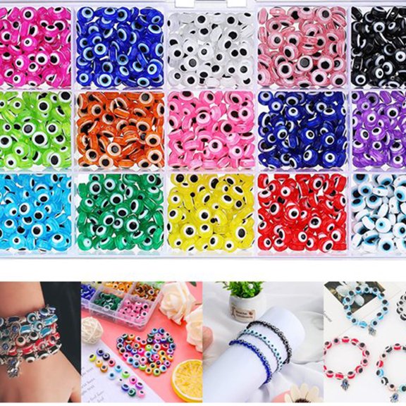 450 Wholesale Evil Eye Beads for Bracelets NecklaceBulk Evil Eye Beads for Jewelry Making, Evil Eye Charms 15 Colors(6mm)