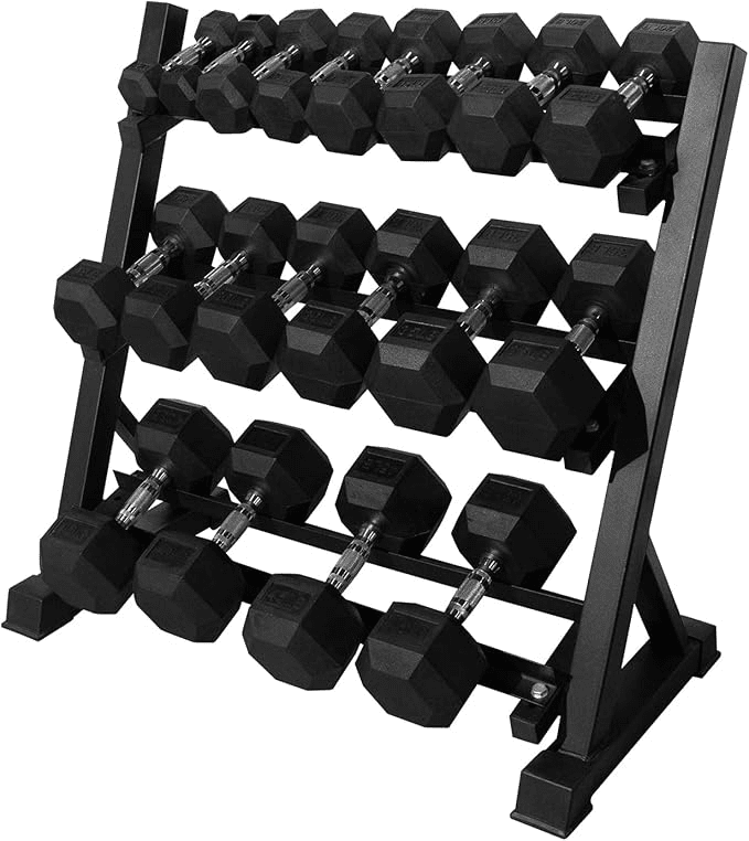 450 lbs Hex Dumbbell Set with Rack, 5-45 lbs Pairs - Rubber Coated Iron Weights for Home Gym, Strength Training & Muscle Building