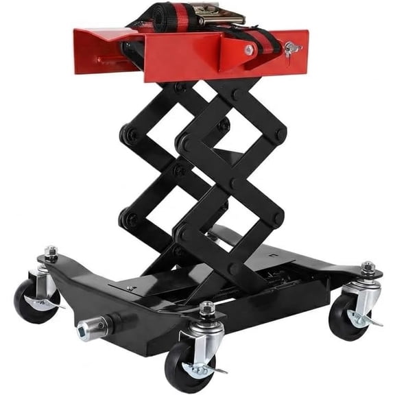 450 lbs Low Profile Transmission Jack Adjustable Floor Jack with Safety Strap Heavy Duty Steel 7-23in Lift Range 4 Wheels for Garage and Auto Repair