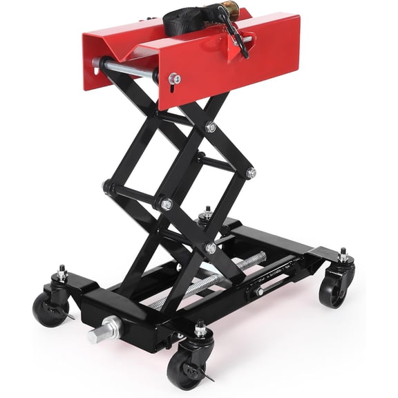 450 lbs Low Profile Transmission Jack Adjustable Floor Jack with Safety Strap Heavy Duty Steel 7-23in Lift Range 4 Wheels for Garage and Auto Repair