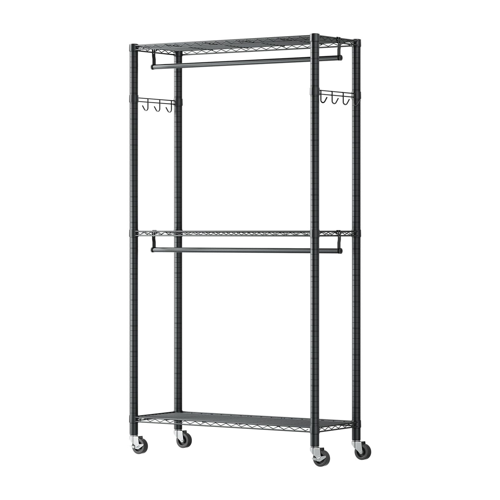 Heavy Duty Rolling Clothes Rack 3 Tier Adjustable Garment Storage Rack ...