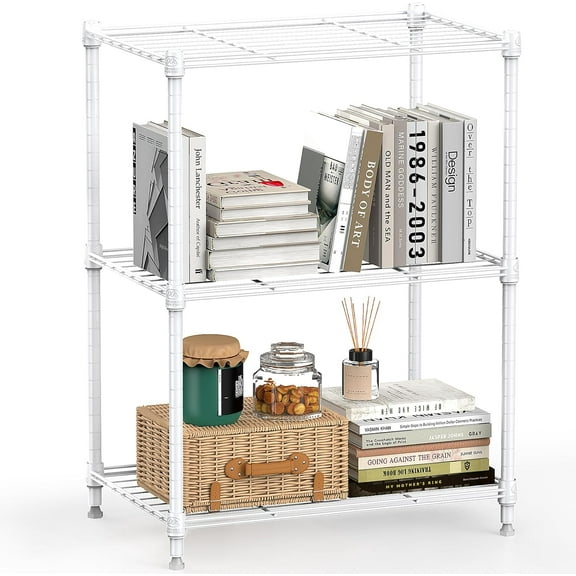 450 lbs Wire Storage Shelving 3-Tier Utility Shelving Unit Steel Organizer Wire Rack for Home,Kitchen,Office,White (11.8" D x 17.7" W x 26.4" H)