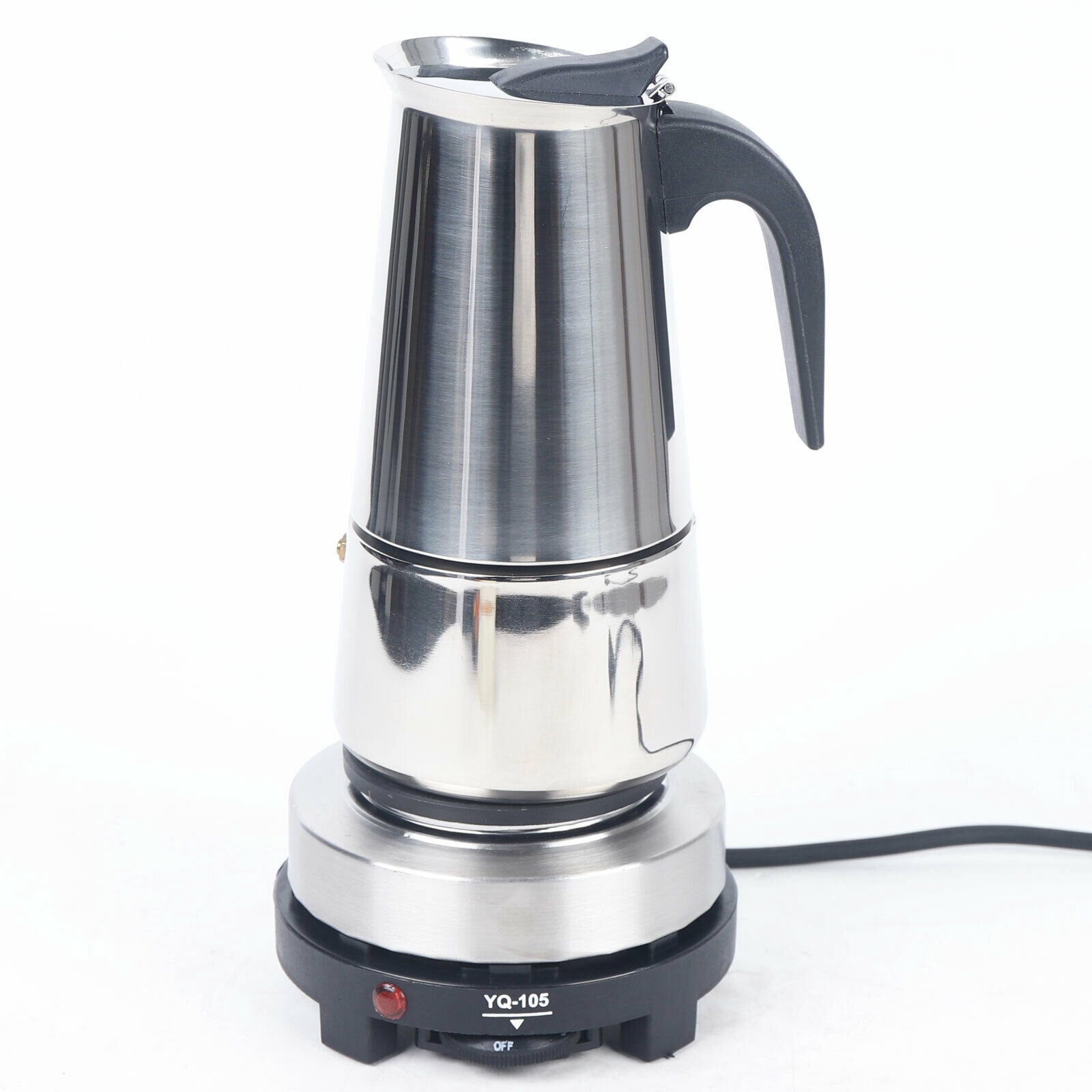 450 mL Stainless Steel Moka Pot W/Electric Stove Espresso Maker & 9 Cups 110V