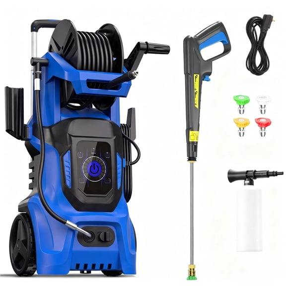 4500 PSI 3.8GPM Electric Portable Pressure Washer with Adj-15-Level Touch Screen, Complete Nozzle Kit, Foam Cannon for Home, Driveway, Patio, Fence, Yard, Garage, Furniture Cleaning