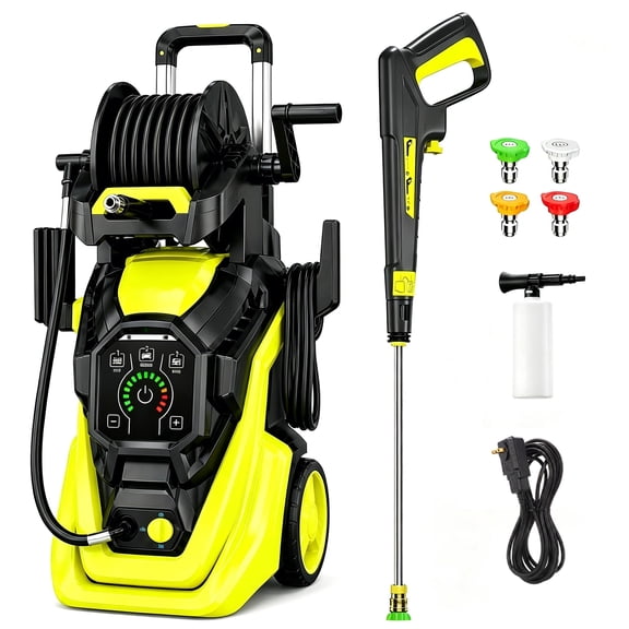 4500 PSI 3.0 GPM Upgraded Electric Portable Pressure Washer with Adj-15-Level Touch Screen, Complete Nozzle Kit, Foam Cannon for Home, Driveway, Patio, Fence, Yard, Garage, Furniture Cleaning