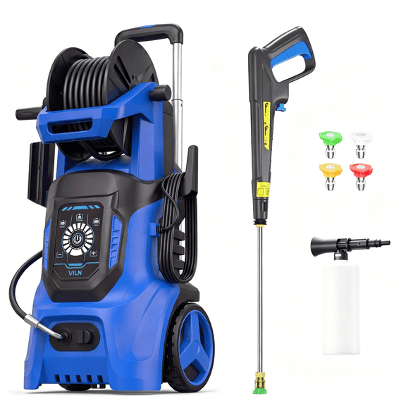 4500 PSI 3.0GPM Electric Portable Pressure Washer with Adj-15-Level Touch Screen, Complete Nozzle Kit, Foam Cannon for Car, RV, Fence, Patio, Driveway, Roof, Window, Garage cleaning