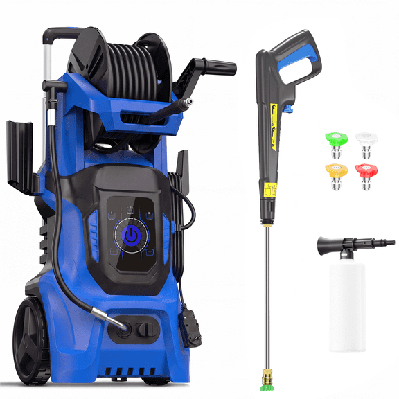 4500 PSI 3.0GPM Electric Portable Pressure Washer with Adj-15-Level Touch Screen, Complete Nozzle Kit, Foam Cannon for Car, RV, Fence, Patio, Driveway, Roof, Window, Garage cleaning