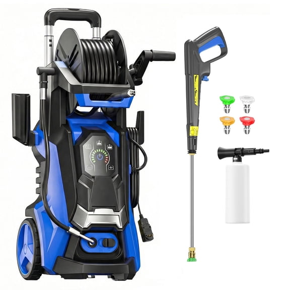 4500 PSI 3.8GPM Electric Portable Pressure Washer with Adj-15-Level Touch Screen, Complete Nozzle Kit, Foam Cannon and Integrated Storage Design for car/driveway/patio/fence/yard/deck cleaning