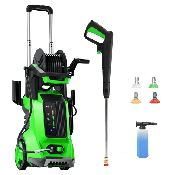 4500 PSI All-Purpose Electric Portable Pressure Washer 3.0 GPM with Adj-15-Level Touch Screen, Foam Cannon for car wash, home, driveway, patio, fence, siding, deck, garage Cleaning