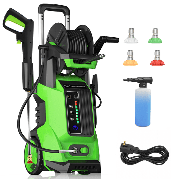 4500 PSI Electric Portable Pressure Washer 3.0 GPM with Adj-15-Level Touch Screen, Complete Nozzle Kit, Foam Cannon for fence, patio, driveway, shed, paths, car, vinyl, boat cleaning