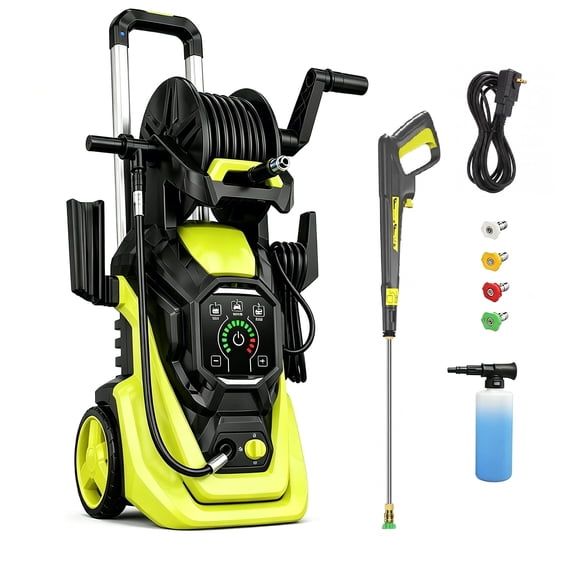 4500 PSI Upgraded Electric Portable Pressure Washer 3.0 GPM with Adj-15-Level Touch Screen, Foam Cannon Design for Home, Driveway, Patio, Fence, Yard, Garage, Furniture Cleaning