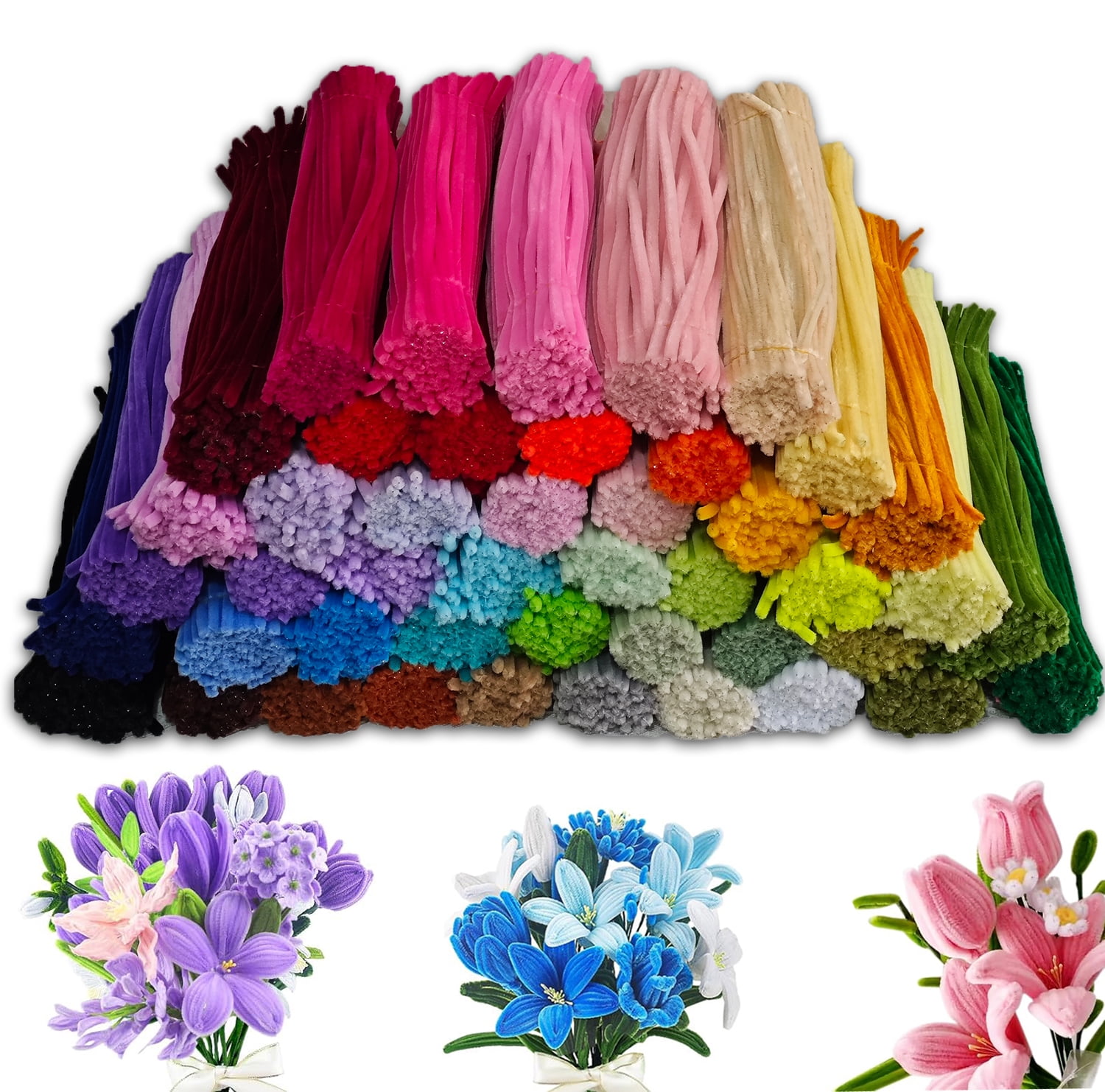 4500 Pieces Pipe Cleaners Craft Set, Chenille Stems for Flowers Craft Supplies Fluffy Fuzzy Sticks for DIY Art Projects Creative Gift Wrapping Party Decorations,12 Inch