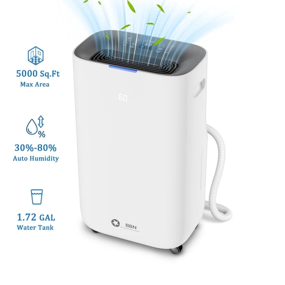 HBN Max 80 Pint Smart Dehumidifier for Home, 4500 Sq.ft Efficient Dehumidifier with Drain Hose, 1.71 Gallon Water Tank, Intelligent Humidity Dehumidifiers for Basement, Bedroom, Bathroom