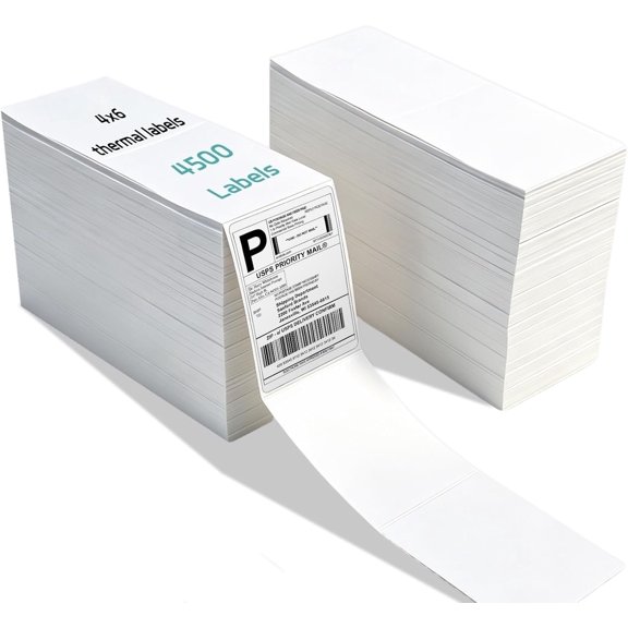 4500 count 4"x6" Thermal Shipping Labels - 2 Stacks of 2250, Fanfold Direct Thermal Labels Compatible with Rollo, , and Printers, for UPS, FedEx & USPS