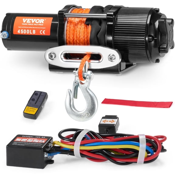 4500 lb Electric Winch 12V DC ATV UTV Winch with 1/4 in x 39 ft Synthetic Rope Aluminum Fairlead Wireless Wired Remote Control IP55 Waterproof