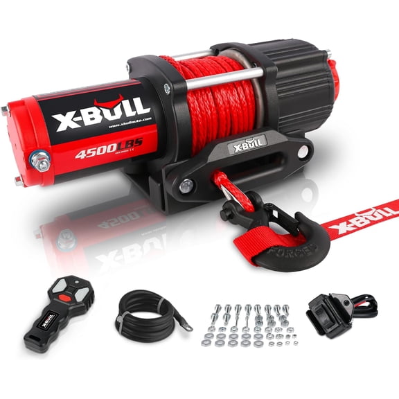 4500 lbs Winch 12V Electric Winch Kits with Fairlead, ATV/UTV Winch with Waterproof Synthetic Rope Winch with Wireless Remotes and Mounting Bracket