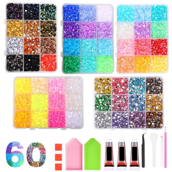 45000 Pcs Resin Rhinestone Kit,60 Color Flatback Diamond Gem with Complete DIY Tool Glue Tweezers Dotting Pen for Nail Art Phone Case Craft