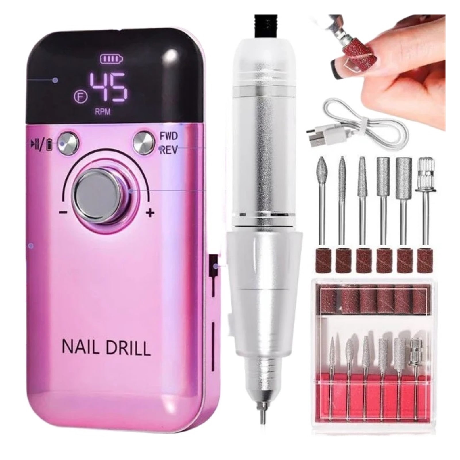 45000RPM Electric Nail Drill Machine Professional Nail Drills for Gel Nails Polish Rechargeable Portable Nail File Manicure Tool