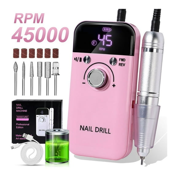 45000RPM Electric Nail Drill Machine Professional Nail Drills for Gel Nails Polish Rechargeable Portable Nail File Manicure Tool