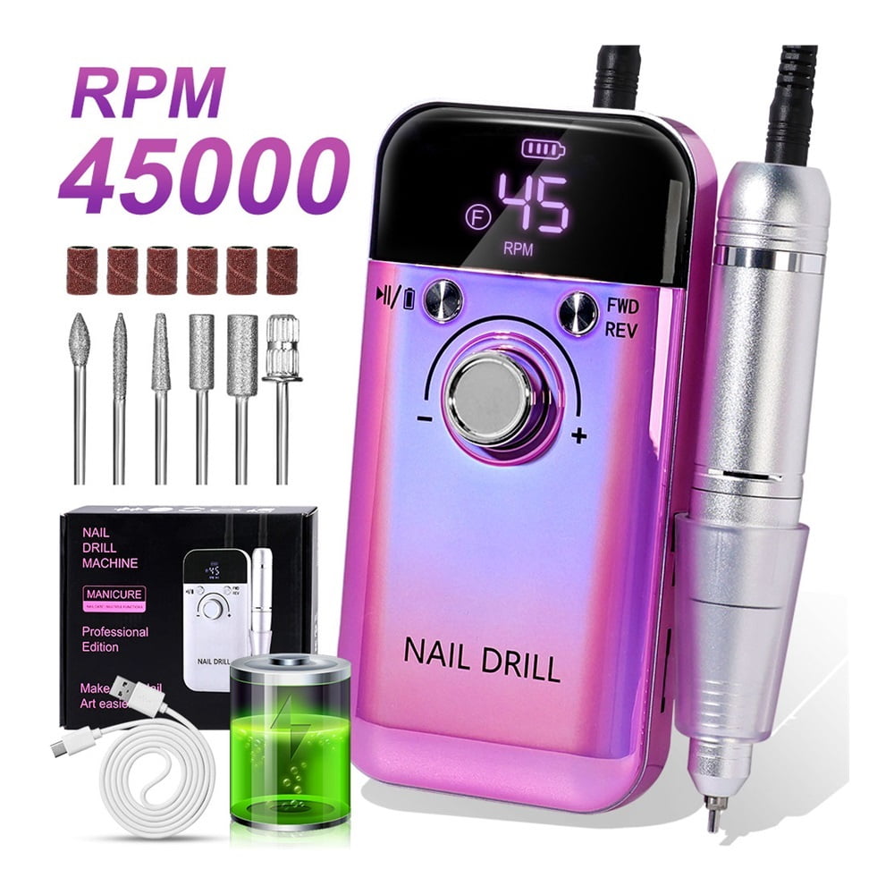 45000RPM Electric Nail Drill Machine Professional Nail Drills for Gel Nails Polish Rechargeable Portable Nail File Manicure Tool