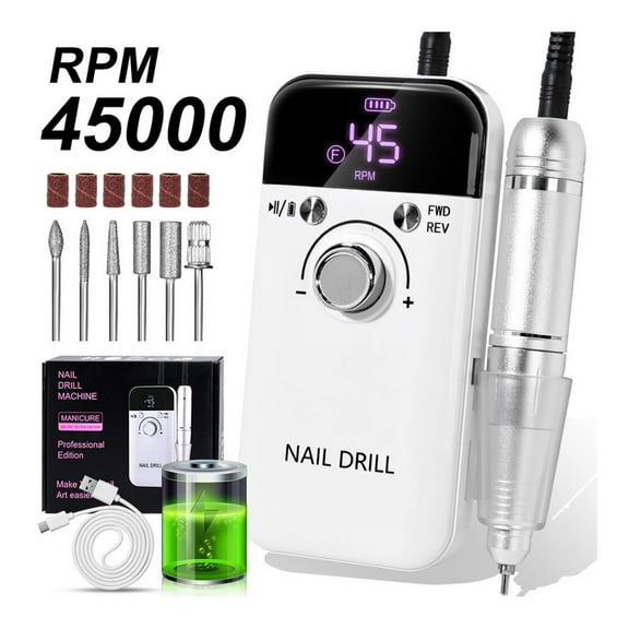 45000RPM Electric Nail Drill Machine Professional Nail Drills for Gel Nails Polish Rechargeable Portable Nail File Manicure Tool