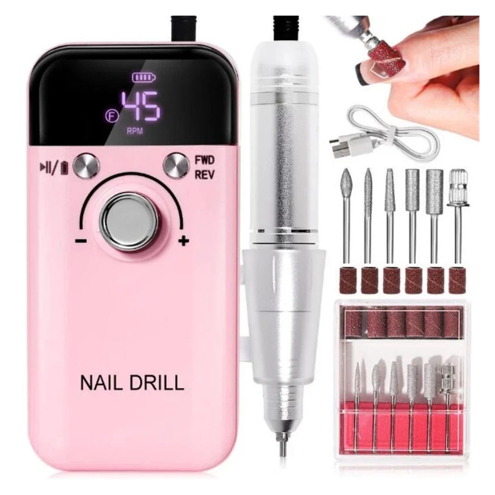 45000RPM Electric Nail Drill Machine Professional Nail Drills for Gel Nails Polish Rechargeable Portable Nail File Manicure Tool