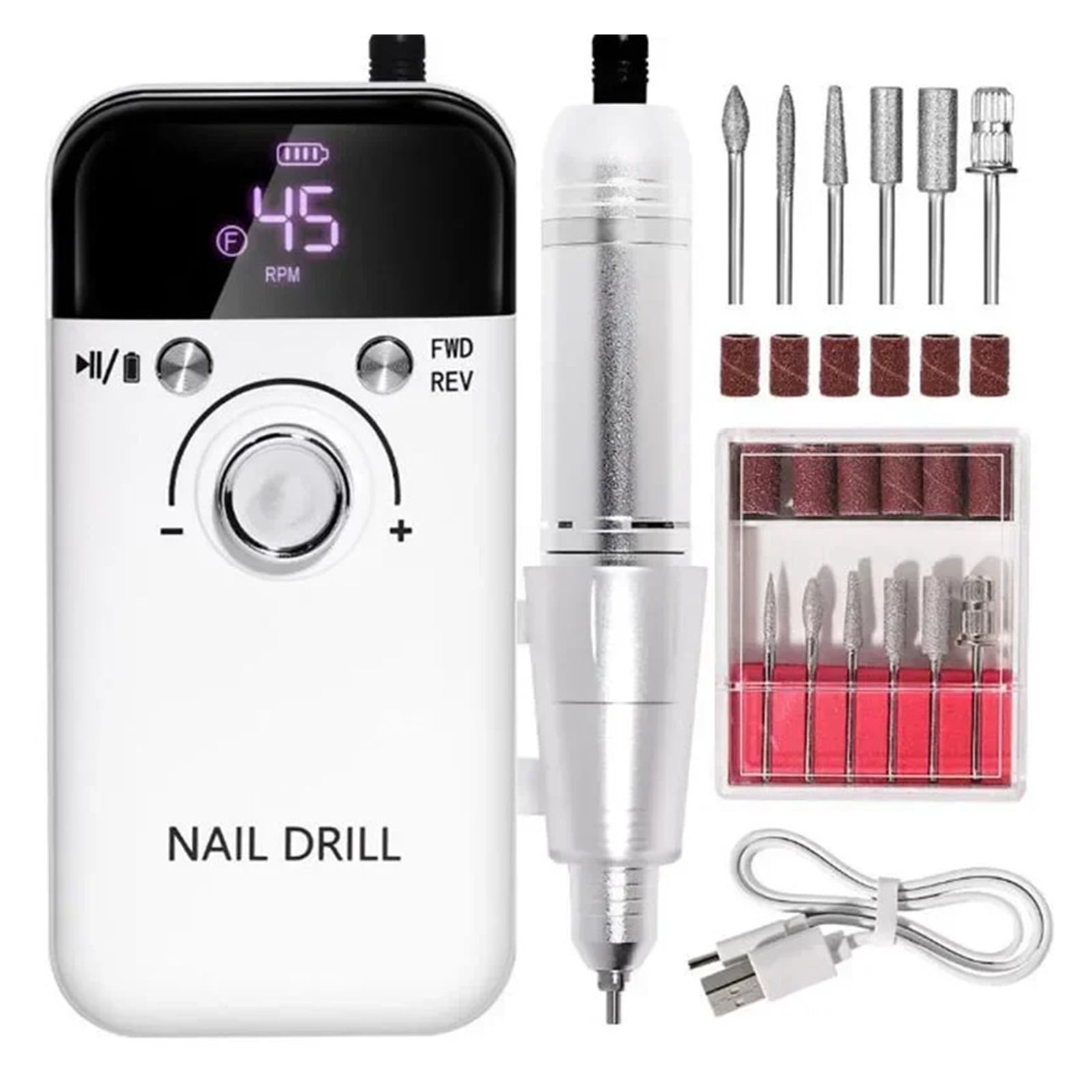 45000RPM Electric Nail Drill Machine Professional Nail Drills for Gel Nails Polish Rechargeable Portable Nail File Manicure Tool