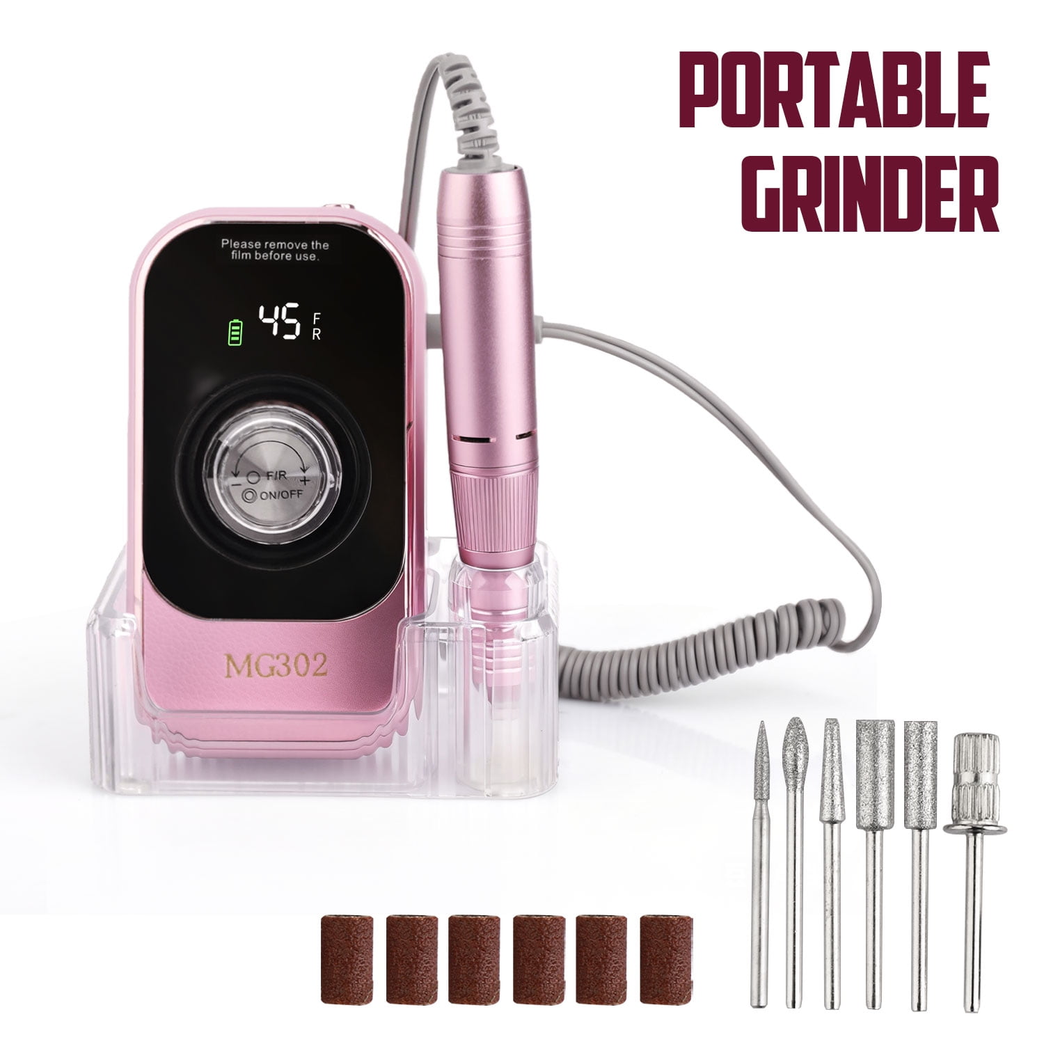 45000RPM Electric Nail Drill Machine,Professional Rechargeable Nail File with LCD Display & Base & 7 Bits, Nail Drill Kit for Manicure, Pedicure, Acrylic Nails Gel Polishing
