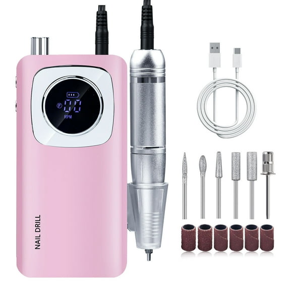 Nimmu Portable Nail Drill Professional, 45000RPM Electric Nail File for Acrylic Nail Remove Gel Polish, Rechargeable Nail Drill Machine with 11 Bits Kit for Manicure Salon Home (Pink)
