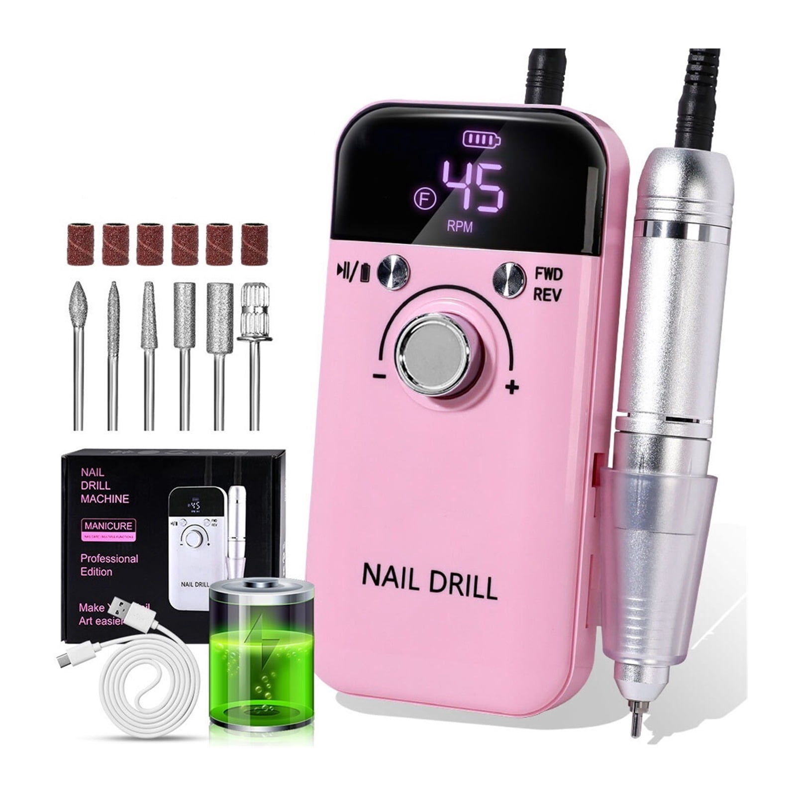 45000RPM Rechargeable Electric Nail Drill Machine Professional Nail Drills for Gel Nails Polish Portable Nail File Manicure Tool