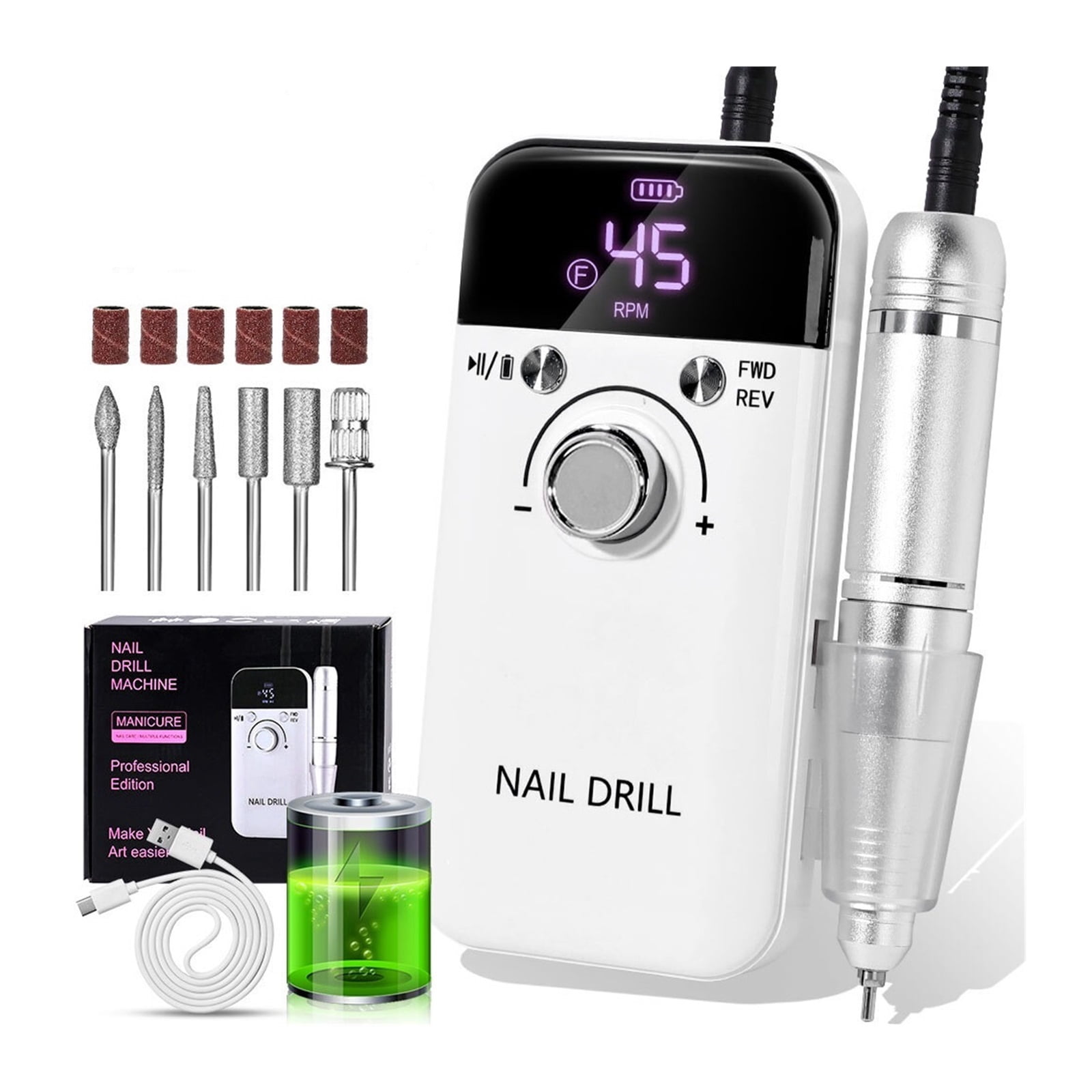 45000RPM Rechargeable Electric Nail Drill Machine Professional Nail Drills for Gel Nails Polish Portable Nail File Manicure Tool