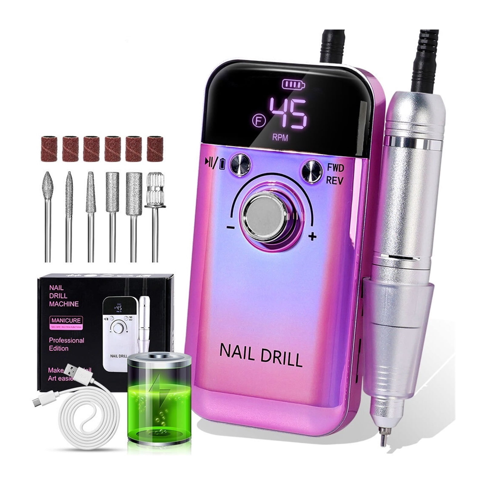 45000RPM Rechargeable Electric Nail Drill Machine Professional Nail Drills for Gel Nails Polish Portable Nail File Manicure Tool