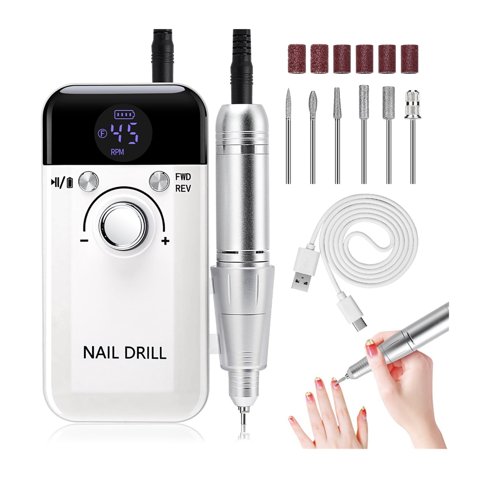 45000RPM Rechargeable Electric Nail Drill Machine Professional Nail Drills for Gel Nails Polish Portable Nail File Manicure Tool