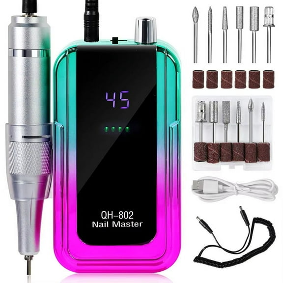 45000RPM Rechargeable Nail Drill Machine Electric Nail Drill Sander Low Noise Manicure Machine Colorful Green