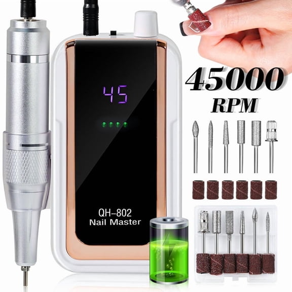 45000RPM Rechargeable Nail Drill Machine Electric Nail Drill Sander Low Noise Manicure Machine White