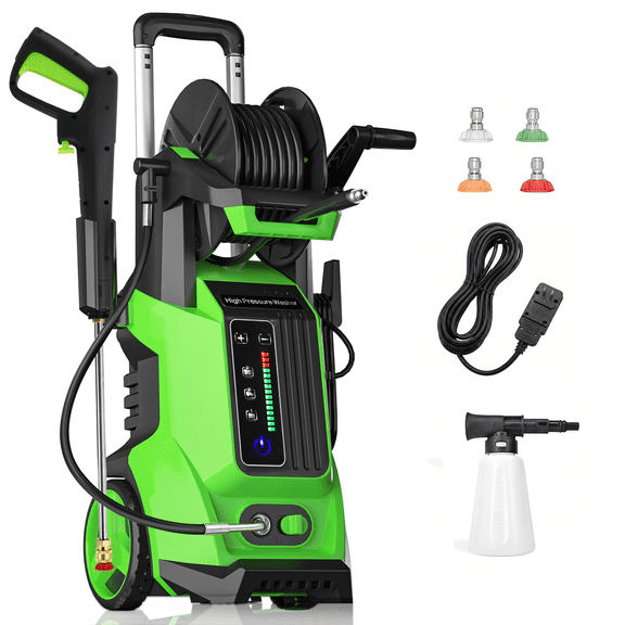 4500PSI 2.8GPM Electric Portable Pressure Washer with Adj-15-Level Touch Screen, and Integrated Storage Design for car, home, driveway, yard, outdoor, gutter, pool, brick Cleaning