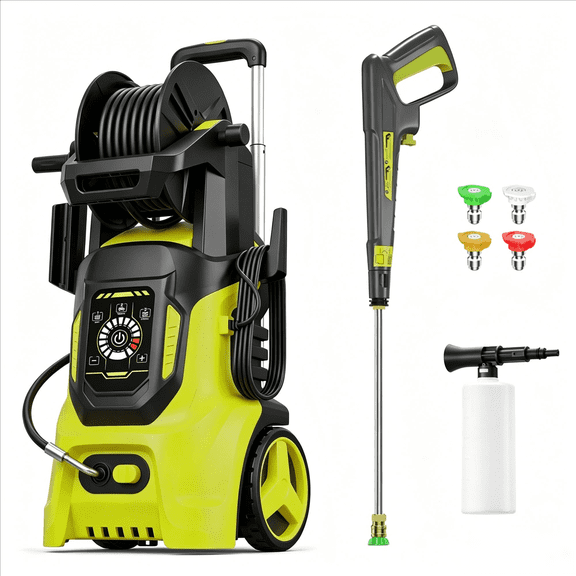 4500PSI 3.0GPM Electric Portable Pressure Washer with Adj-15-Level Touch Screen, Nozzle Kit, Foam Cannon and Integrated Storage Design for Car, RV, Deck, Yard, Stair, Wall, Pool, Boat cleaning