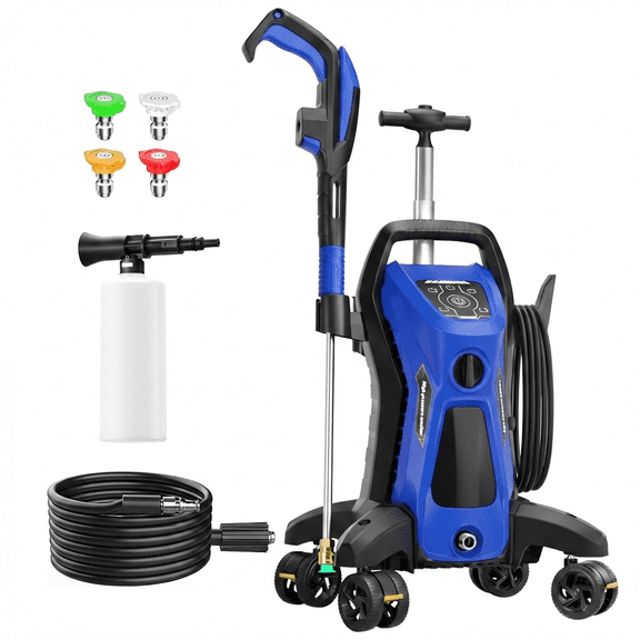 4500PSI 3.0GPM Electric Pressure Washer with Adj-15-Level Touch Screen, Pressure Control Spray Handle and 4 Anti-Tipping Wheels for Car, Home, Driveway, Yard, Outdoor, Gutter, Pool, Brick Cleaning