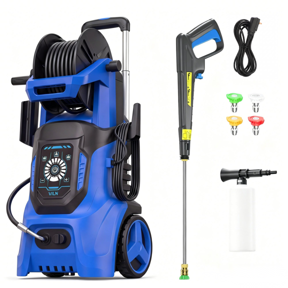 4500PSI 3.0GPM Portable Pressure Washer with Adj-15-Level Touch Screen, Complete Nozzle Kit, Foam Cannon and Integrated Storage Design for Car, RV, Fence, Patio, Driveway, Roof, Window cleaning