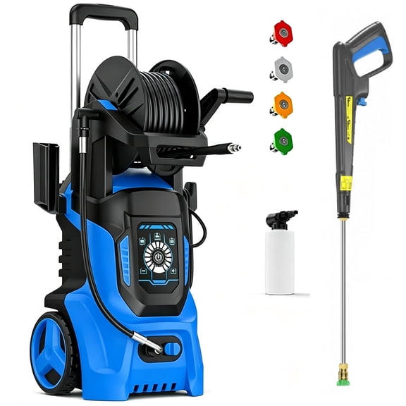 4500PSI 3.0GPM Portable Pressure Washer with Adj-15-Level Touch Screen, Complete Nozzle Kit, Foam Cannon and Integrated Storage Design for Car, RV, Fence, Patio, Driveway, Roof, Window cleaning