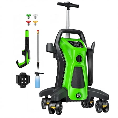 4500PSI Electric Pressure Washer 3.9GPM with Adj-15-Level Touch Screen, 4 Anti-Tipping Wheels and Pressure Control Spray Handle for Motorcycle, Deck, Yard, Stair, Wall, Sidewalk, Pool, Boat cleaning