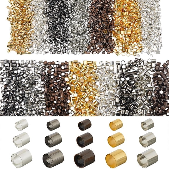 4500Pcs 15 Styles Brass Crimp Beads Cadmium Free Lead Free Tube Mixed Color 2~3x2~3mm Hole: 1.5~2.5mm